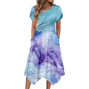 Zeagoo Womens Casual Dress for Summer Loose Hankerchief Flare Midi Sundress(06 Blue)