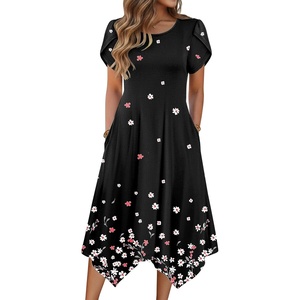 Zeagoo Womens Casual Dress for Summer Loose Hankerchief Flare Midi Sundress(Black Sf236)