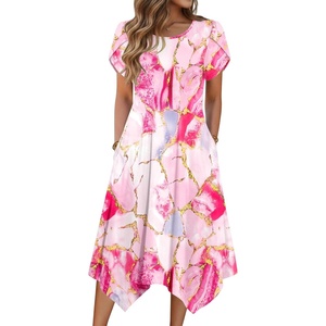 Zeagoo Womens Casual Dress for Summer Loose Hankerchief Flare Midi Sundress(Pink)