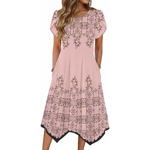 Zeagoo Womens Casual Dress for Summer Loose Hankerchief Flare Midi Sundress(Pink Sf292)