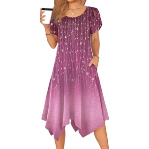 Zeagoo Womens Casual Dress for Summer Loose Hankerchief Flare Midi Sundress(Purple)
