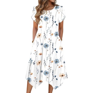 Zeagoo Womens Casual Dress for Summer Loose Hankerchief Flare Midi Sundress(White)