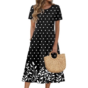 Zeagoo Womens Casual Dresses for Summer Short Sleeve Flare Midi Dress Beach(Black Sp122)