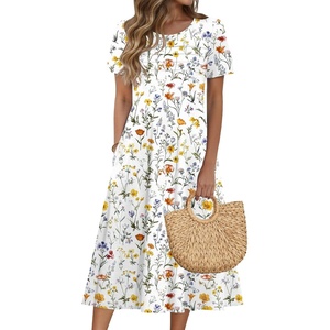 Zeagoo Womens Casual Dresses for Summer Short Sleeve Flare Midi Dress Beach(White Xh403)