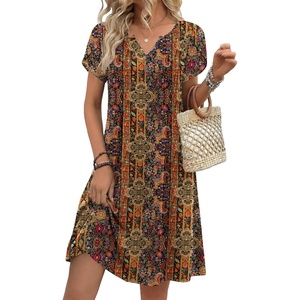 Zeagoo Women’s Casual Dresses with Pockets Summer Floral V-Neck A-Line Tshirt Dress Short Sleeve Mini Dress Beach Sundress(Multicolor)