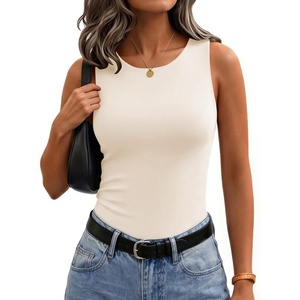 Zeagoo Womens Double Lined Crew Neck Tank Tops Summer Sleeveless Clothes(Beige)