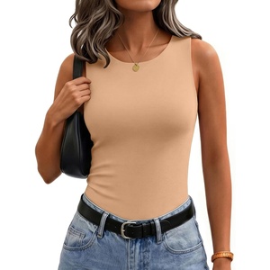 Zeagoo Womens Double Lined Crew Neck Tank Tops Summer Sleeveless Clothes(Khaki)