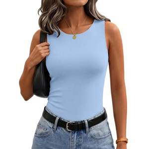 Zeagoo Womens Double Lined Crew Neck Tank Tops Summer Sleeveless Clothes(Light Blue)