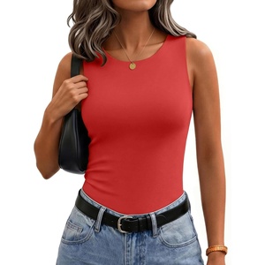 Zeagoo Womens Double Lined Crew Neck Tank Tops Summer Sleeveless Clothes(Red)