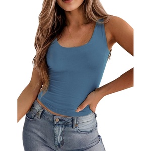 Zeagoo Women’s Double Lined Square Neck Tank Top Sleeveless Basic Crop Tops(Blue)
