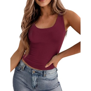 Zeagoo Women’s Double Lined Square Neck Tank Top Sleeveless Basic Crop Tops(Burgundy)