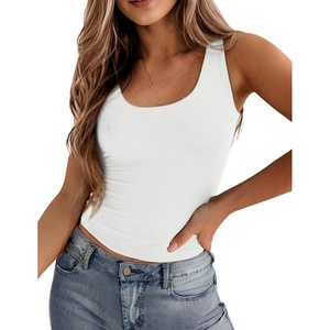 Zeagoo Women’s Double Lined Square Neck Tank Top Sleeveless Basic Crop Tops(B_white)