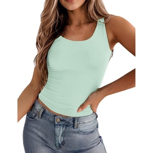 Zeagoo Women’s Double Lined Square Neck Tank Top Sleeveless Basic Crop Tops(Light Green)