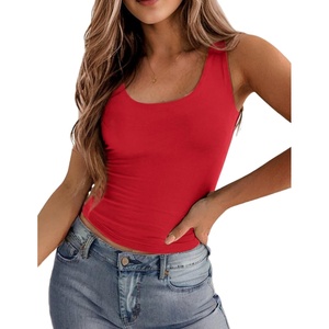 Zeagoo Women’s Double Lined Square Neck Tank Top Sleeveless Basic Crop Tops(Red)