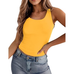 Zeagoo Women’s Double Lined Square Neck Tank Top Sleeveless Basic Crop Tops(Yellow)