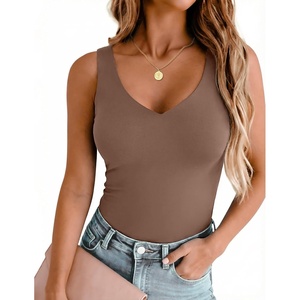 Zeagoo Womens Double Lined V Neck Tank Tops Summer Slim Fit Outfits(Brown)