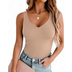 Zeagoo Womens Double Lined V Neck Tank Tops Summer Slim Fit Outfits(Khaki)