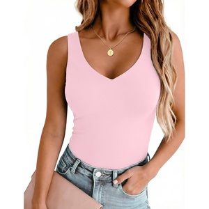 Zeagoo Womens Double Lined V Neck Tank Tops Summer Slim Fit Outfits(Pink)