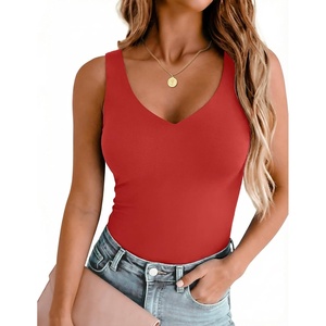 Zeagoo Womens Double Lined V Neck Tank Tops Summer Slim Fit Outfits(Red)