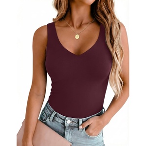 Zeagoo Womens Double Lined V Neck Tank Tops Summer Slim Fit Outfits(Wine Red)