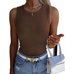 Zeagoo Womens Sleeveless Crewneck Ribbed Tank Tops Casual Basic Summer Top(Brown)