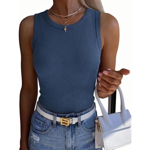Zeagoo Womens Sleeveless Crewneck Ribbed Tank Tops Casual Basic Summer Top(Dark Blue)