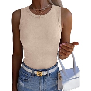 Zeagoo Womens Sleeveless Crewneck Ribbed Tank Tops Casual Basic Summer Top(Light Khaki)
