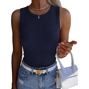 Zeagoo Womens Sleeveless Crewneck Ribbed Tank Tops Casual Basic Summer Top(Navy Blue)