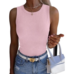 Zeagoo Womens Sleeveless Crewneck Ribbed Tank Tops Casual Basic Summer Top(Pink)
