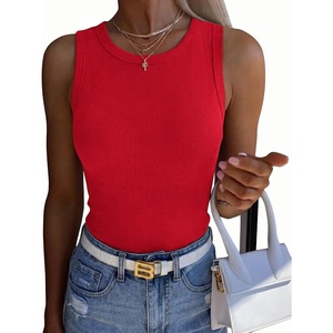 Zeagoo Womens Sleeveless Crewneck Ribbed Tank Tops Casual Basic Summer Top(Red)