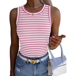 Zeagoo Womens Sleeveless Crewneck Ribbed Tank Tops Casual Basic Summer Top(Rose Pink Stripe)