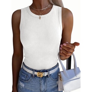 Zeagoo Womens Sleeveless Crewneck Ribbed Tank Tops Casual Basic Summer Top(White)
