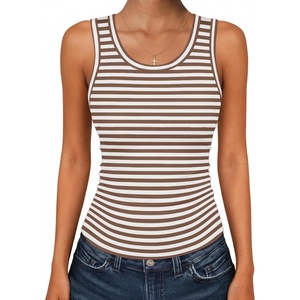 Zeagoo Womens Sleeveless Scoop Neck Tank Tops Ribbed Fitted Basic Tops 2026(A-tw541 Stripe Brown White)
