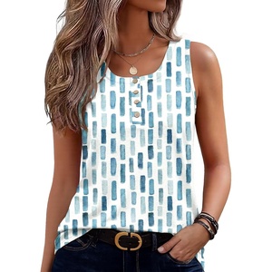 Zeagoo Womens Sleeveless Tank Tops Crew Neck Loose Fit Button Summer Tops(Cx329)