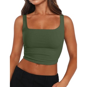 Zeagoo Women’s Square Neck Crop Tops Cute Double Layer Casual Slim Tank(Army Green)