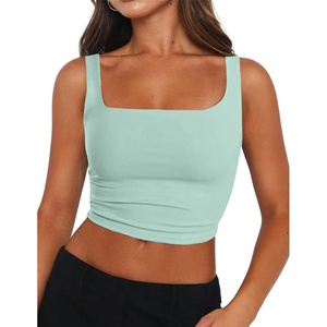 Zeagoo Women’s Square Neck Crop Tops Cute Double Layer Casual Slim Tank(Mint Green)
