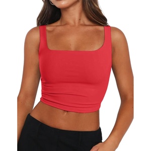 Zeagoo Women’s Square Neck Crop Tops Cute Double Layer Casual Slim Tank(Red)