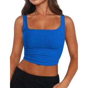 Zeagoo Women’s Square Neck Crop Tops Cute Double Layer Casual Slim Tank(Royal Blue)