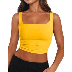 Zeagoo Women’s Square Neck Crop Tops Cute Double Layer Casual Slim Tank(Yellow)