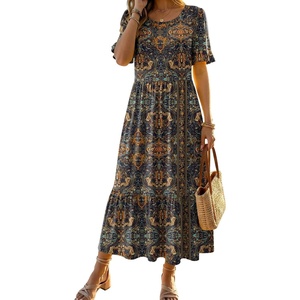 Zeagoo Womens Summer Dresses 2026 Casual Midi Dress Flowy Sundress Ruffle Short Sleeve Tiered Dresses A Line Boho Dress(Chic Printed 02)