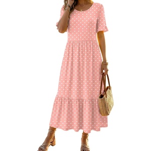 Zeagoo Womens Summer Dresses 2026 Casual Midi Dress Flowy Sundress Ruffle Short Sleeve Tiered Dresses A Line Boho Dress(Pink Dot)