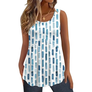 Zeagoo Womens Summer Sleeveless Tank Tops Crew Neck Babydoll Casual Tops(Blue Abstract Stripes)
