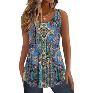 Zeagoo Womens Summer Sleeveless Tank Tops Crew Neck Babydoll Casual Tops(Blue Tapestry Paisley)