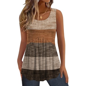 Zeagoo Womens Summer Sleeveless Tank Tops Crew Neck Babydoll Casual Tops(Brown Textured Colorblock)
