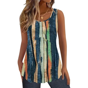 Zeagoo Womens Summer Sleeveless Tank Tops Crew Neck Babydoll Casual Tops(Brushstroke Stripe)