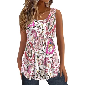 Zeagoo Womens Summer Sleeveless Tank Tops Crew Neck Babydoll Casual Tops(Pink Paisley Floral)