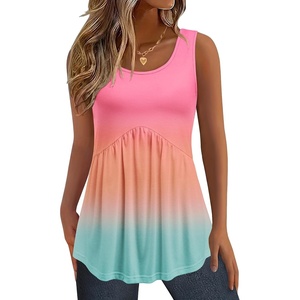 Zeagoo Womens Summer Sleeveless Tank Tops Crew Neck Babydoll Casual Tops(Sunset Ombre)