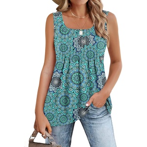 Zeagoo Women’s Summer Tank Tops Pleated Square Neck Flowy Tunic Top(Mz858)
