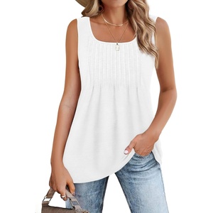 Zeagoo Women’s Summer Tank Tops Pleated Square Neck Flowy Tunic Top(White)