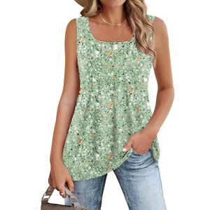 Zeagoo Women’s Summer Tank Tops Pleated Square Neck Flowy Tunic Top(Xh534)